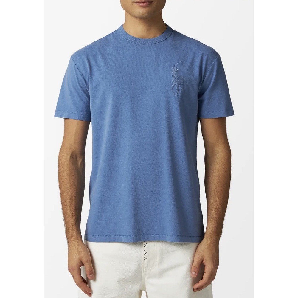 POLO Ralph Lauren Big Pony Mens Tee Shirt Light Blue Embroidered Size XLT